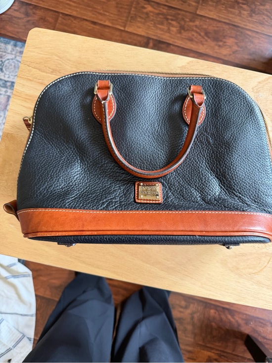 Dooney & Bourke Handbags - Vintage Dooney & Bourke Black Pebble Leather Satchel with Brown Trim